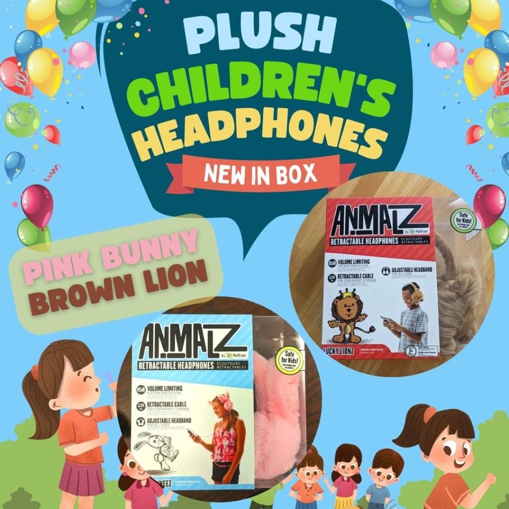 Retractable NIB Bunny, Lion Headphones Plush Bunny Plush Lion Headphones